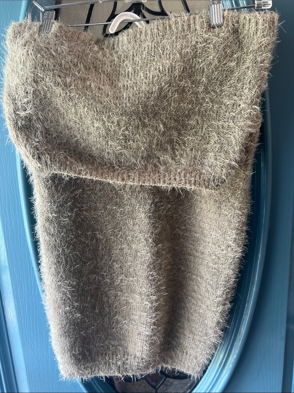 Faux Fur Textured Knit Tube Dress - Neutral Taupe (tube top with pencil skirt)